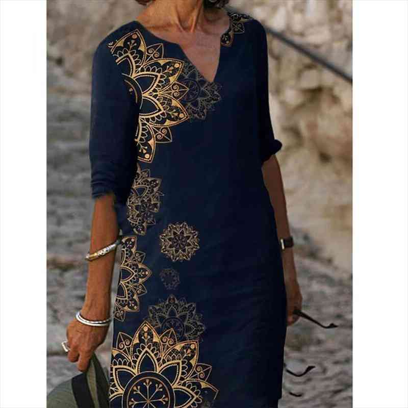 

Printed Loose Satin Night Dress Womens Fashion Casual Vintage Spring Summer All-match Plus Size Beach Dresses Vestidos, Black;gray