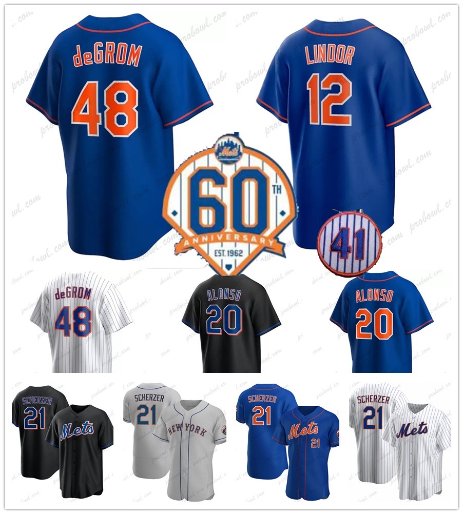 

New Max Scherzer Mets Baseball Jersey Starling Marte York Pete Alonso Eduardo Escobar Nick Plummer Jacob deGrom Mets Keith Hernandez Francisco Lindor 41th 60th, As shown in illustration