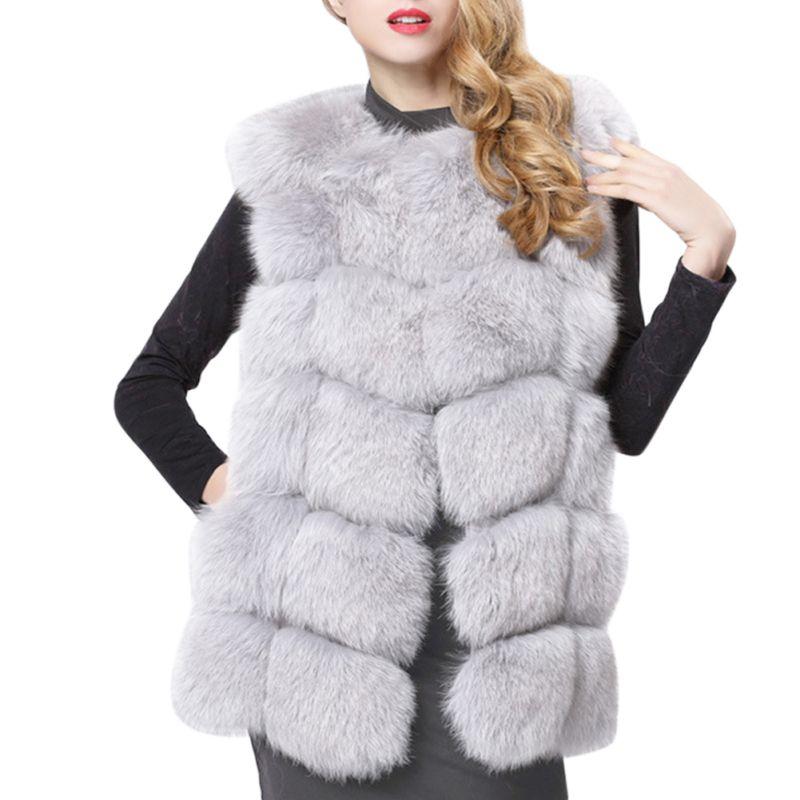 

Women Faux Fur Coat Plus Size Sleeveless Vest Shaggy Fluffy Jackets Black Red Grey Green Pink Blue Fur Vests Cardigan Femme T7, As picture shows
