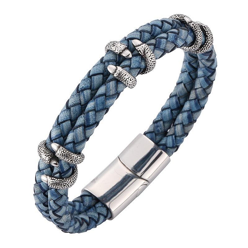 

Vintage Jewelry for Men Women Braided Leather Bracelet Lady Stainless Steel Magnetic Clasp Man Bangles Punk Wristband SP0249L