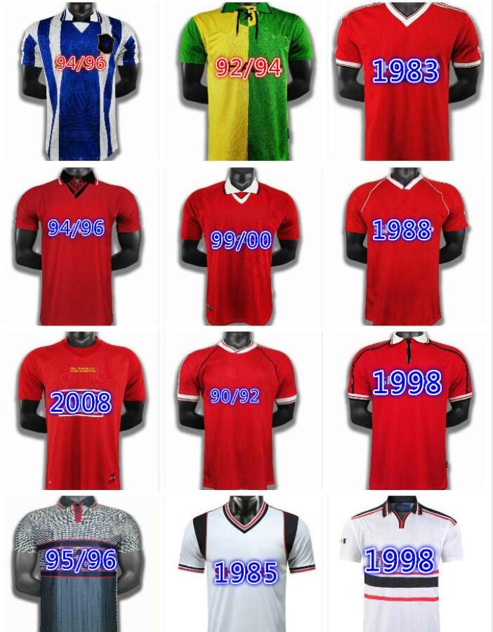 

Retro 83 84 85 86 88 90 91 1992 United Soccer jerseys CANTONA Giggs SCHOLES Solskjaer 1999 finals football top kit Beckham 07 08 Classic top, Wine red