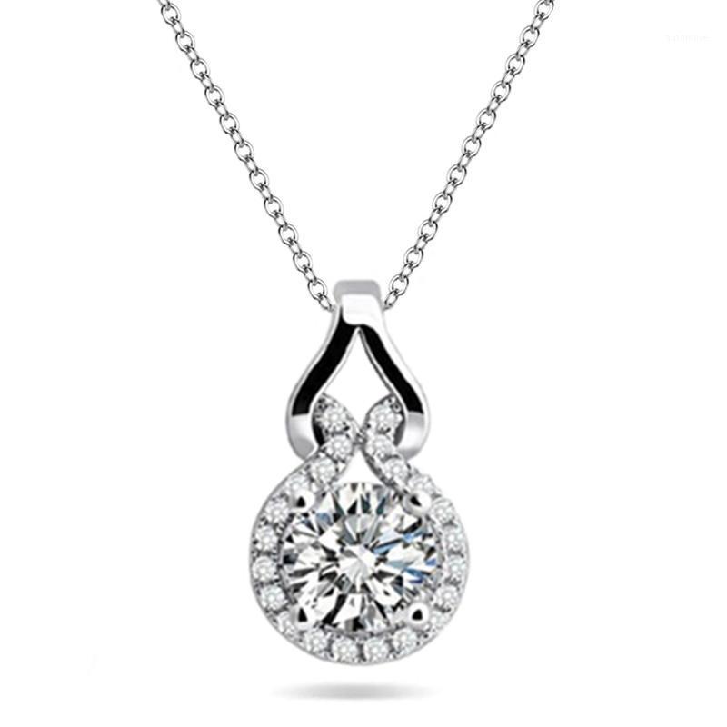 

Huitan Luxury Silver Color Fashion Contracted Women Pendent Necklace for Engagement Wedding Party Shiny CZ Female Trendy Jewelry1