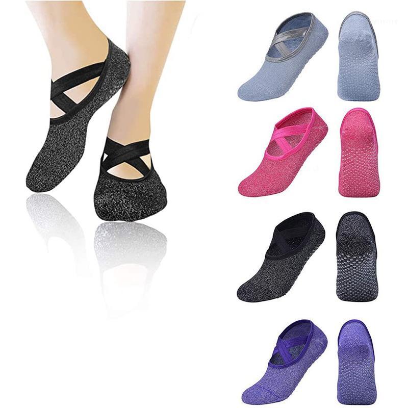 

1Pair Women Silver Silk Yoga Socks Non Slip Sports Socks with Grips for Straps Barre Pilates Ballet Dance Workout1, Black