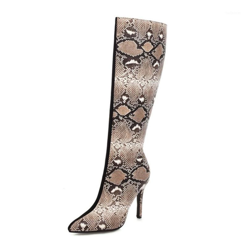 

2020 Winter Size 34-46 Women's Snake animal print Serpentine Leather Knee-High thigh boots High Boots High Heels For Ladies1, Black and white
