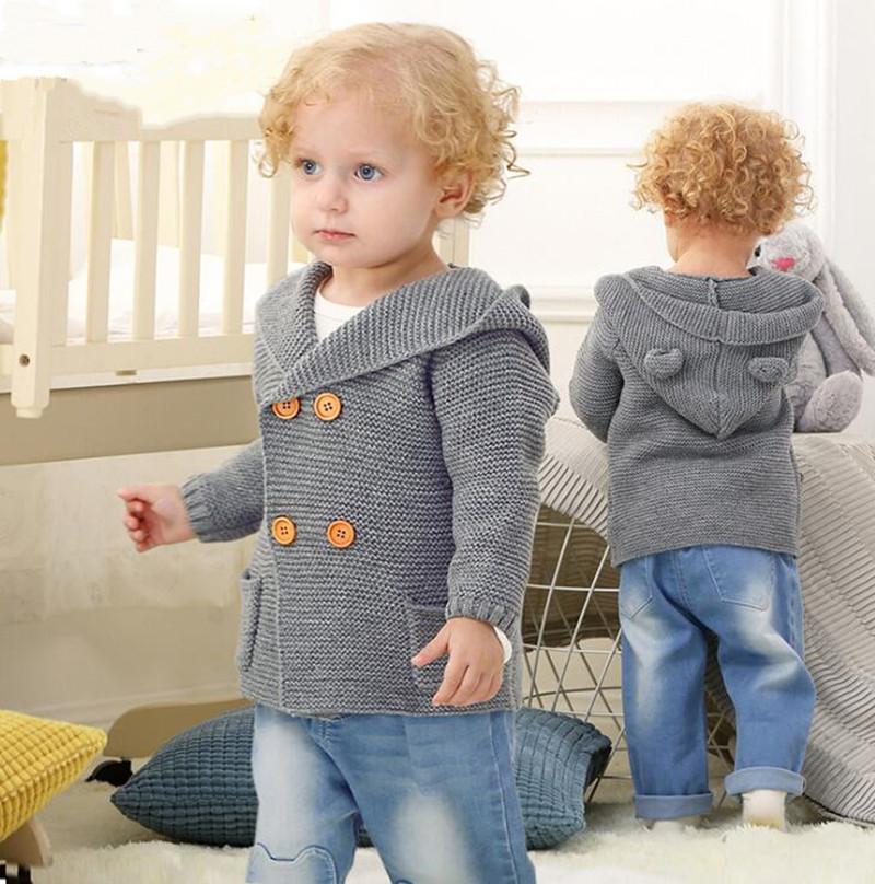 

Newborn Baby Sweater For Boys Cardigan Knitted Baby Boys Jacket And Coat Hooded Toddler Clothes for Kids Pullover Sweater 0-2Y, Blue