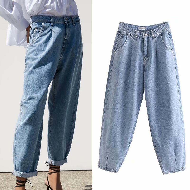 

2021 New Spring Winter Jeans Waist Causal Women Blue Solid Female Fashion Zipper Pants High Quality Trousers Xwq3