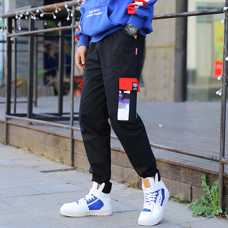 

Men Cargo Designer 2021 Mes Streetwear Patchwork Pant Corridors L7or, Black