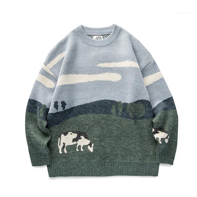 

NOONE Men Cows Vintage Winter Sweaters 2020 Pullover Mens O-Neck Korean Fashions Sweater Women Casual Harajuku Clothes1, Orange