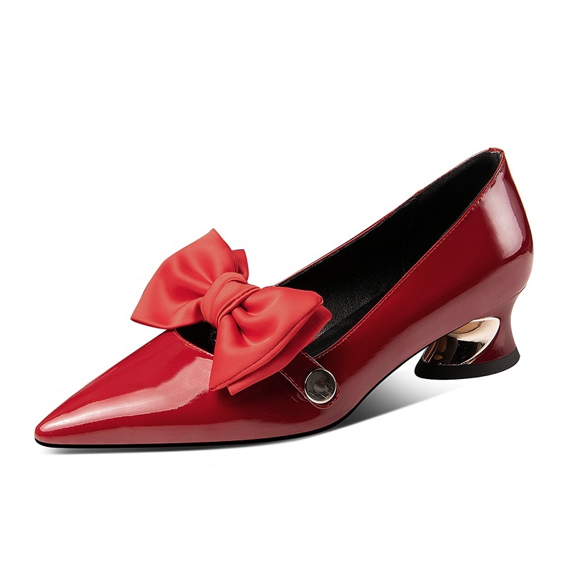 

2021 Sexy Toe Women Party Woman Genuine Leather Shoes Spring Butterfly Knot Black W1ky, Red
