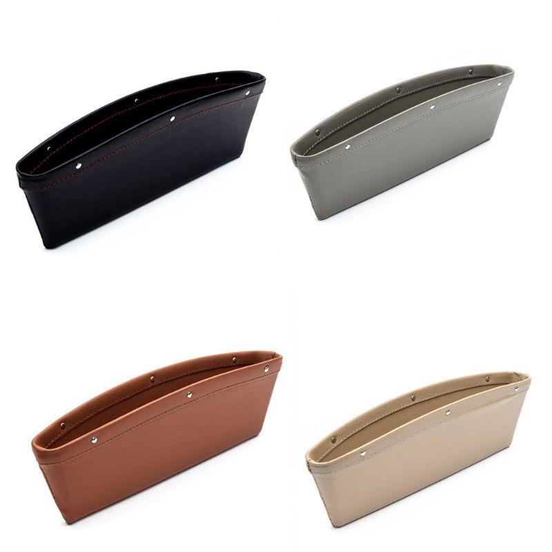

Car Seat Slit Leather Box Pocket Storage Tidying Bag Organizer Holder H8WD, Brown