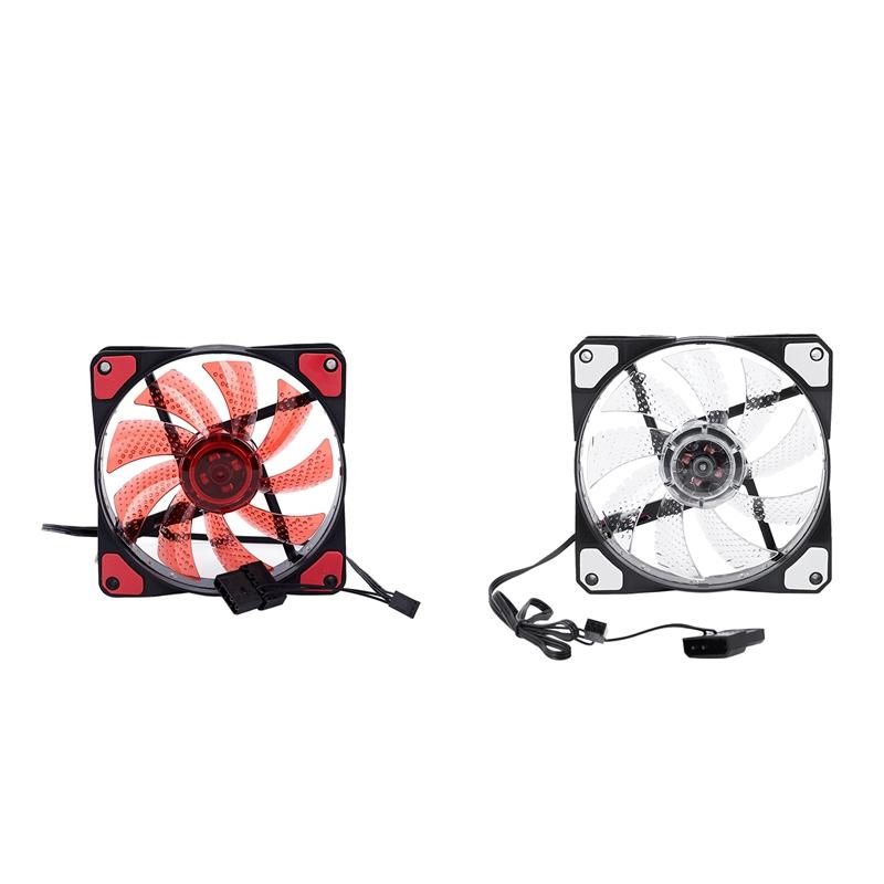 

2Pc 15 Lights LED PC Computer Chassis Fan Case Heatsink Cooler Cooling Fan DC 12V 4P 120X120X25mm Red & White