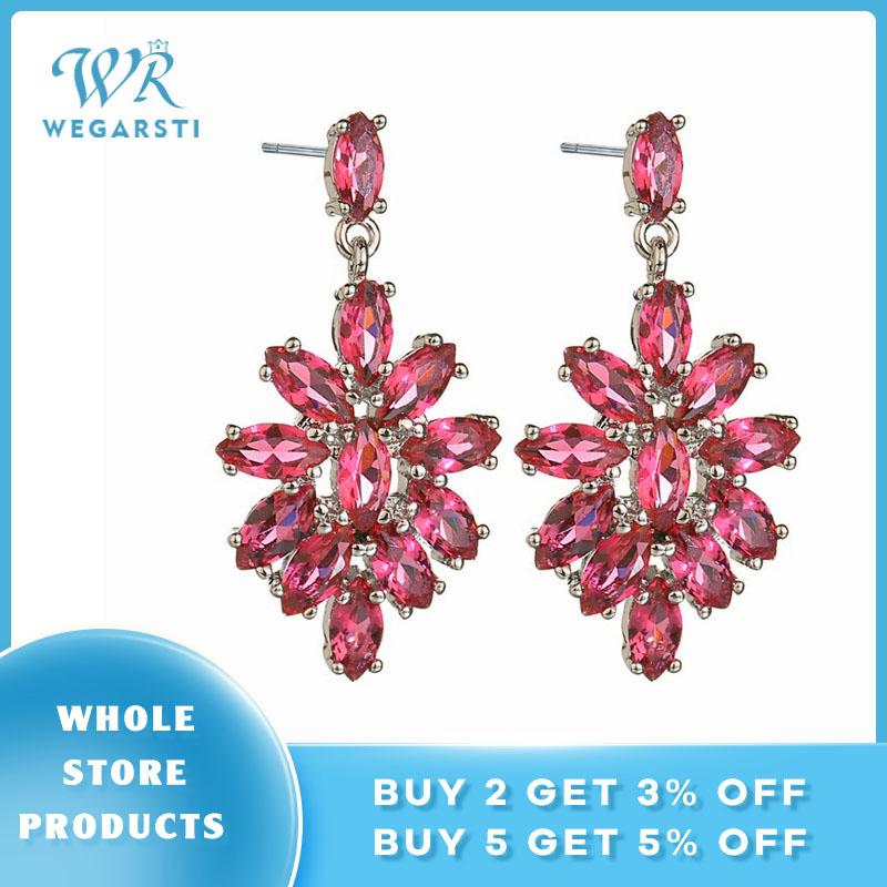 

WEGARSTI Luxury 925 Sterling Silver Created Ruby Sapphire Gemstone Drop Earrings For Women Trendy Ear Fine Jewelry Drop Shipping
