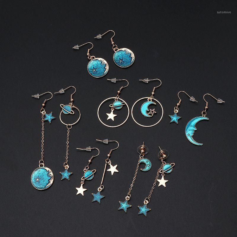 

Blue Planet Moon Star Mismatch Long Chain Drop Earrings Women Fashion Jewelry1