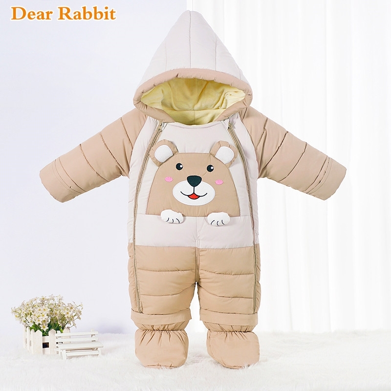 

Russian Winter Baby clothes Rompers Hooded Plus Velvet Warm Newborn Snowsuit Girls Overalls Toddler Boys Wrap foot Jumpsuit 201030, Blue
