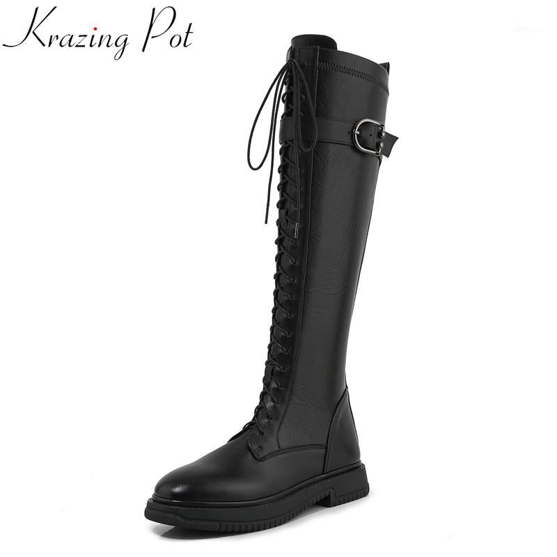 

comfortable cow leather med heel platform round toe riding boots zipper buckle winter shoes cool brand party knee high boots L301, Black