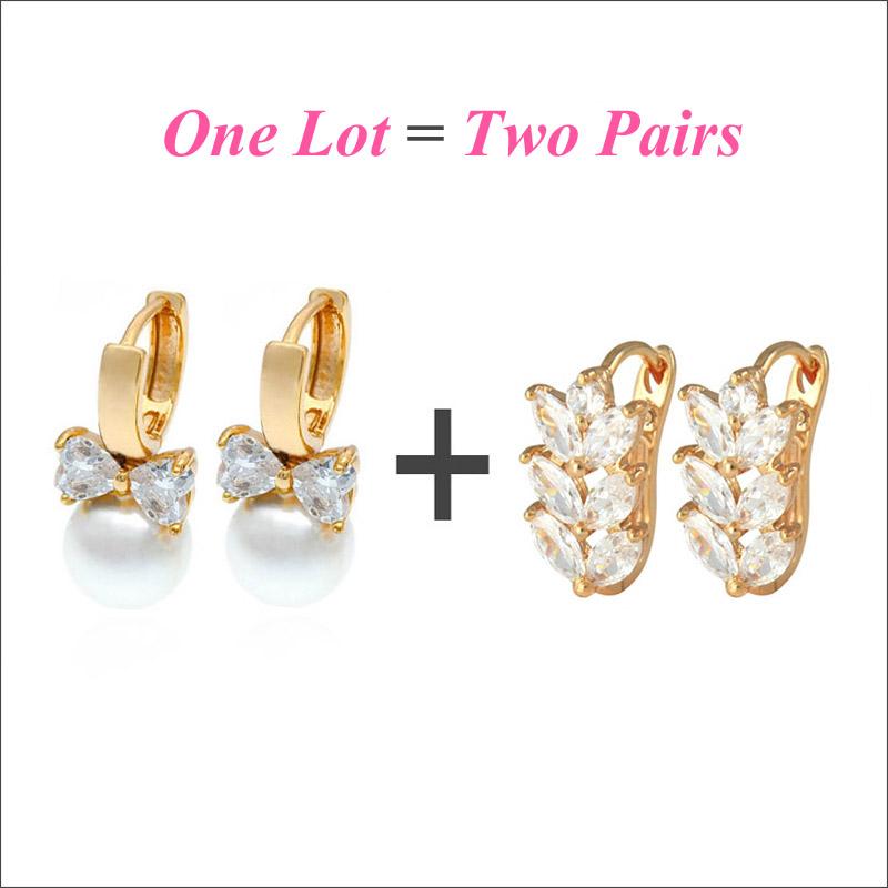 

2Pair/Lot Crystal Leaf Earrings Pearls Earings Women Gift African Gold Jewelry Accessories Boucle D'oreille Kolczyki E0310 E0411