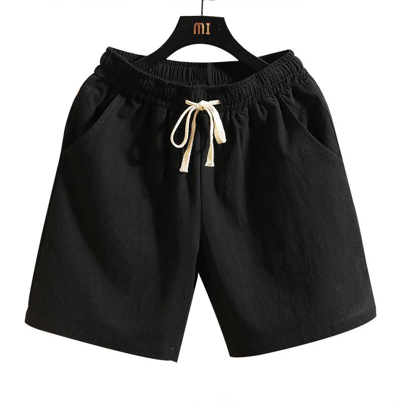 

Men's Shorts Linen Men Cotton Beach Casual Summer Drawstring Knee Length, White;black