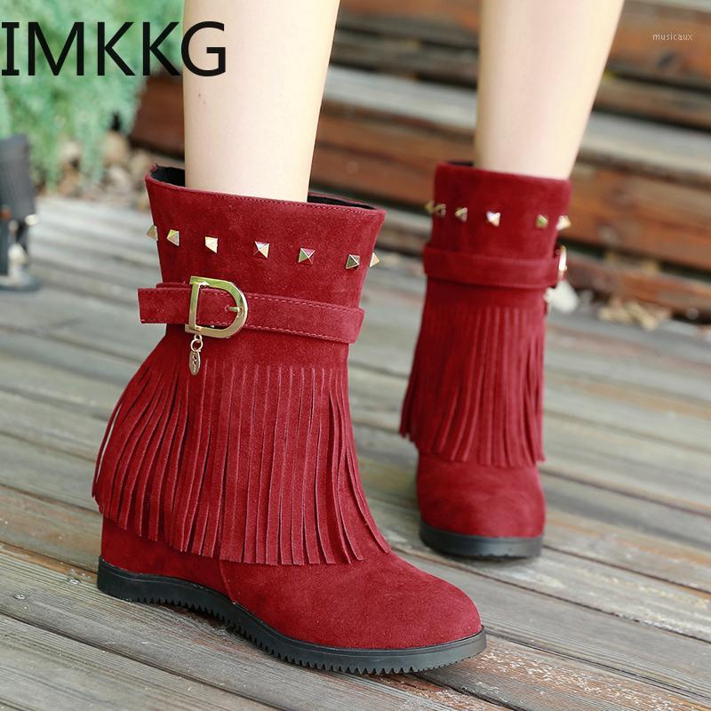 

Winter women boots preppy style flat tassel ankle boots plus size 42 Increased within student causal1, Black