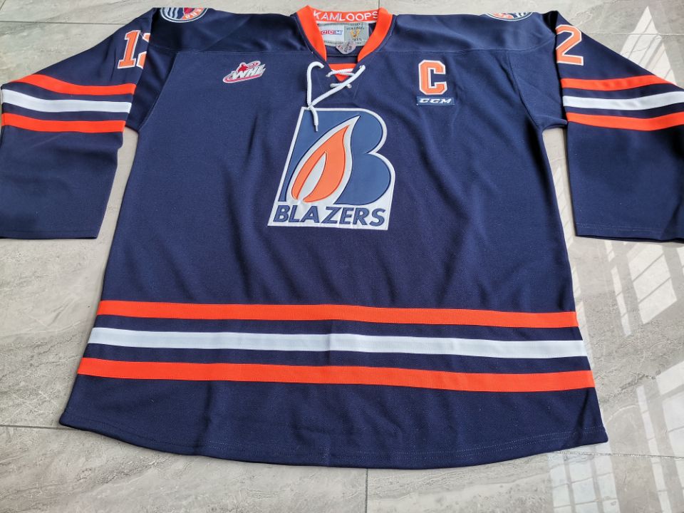 

Custom Men Youth women Vintage CHL WHL Kamloops Blazers 29 Matthew Campese 12 Jarome Iginla Jersey Size S- or custom any name or number, Blue women s-xl