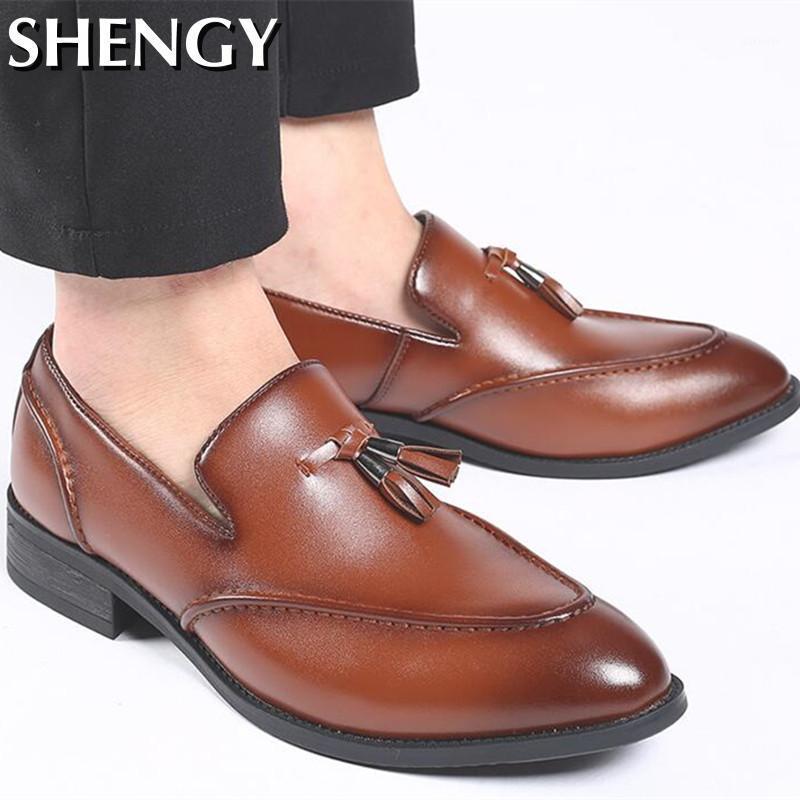 

Fashion Dress Shoes Men PU Leather Loafers Slip On Male Pointed Toe Oxfords Outdoor Wedding Party Mens Shoes Zapatos Hombre1, Brown