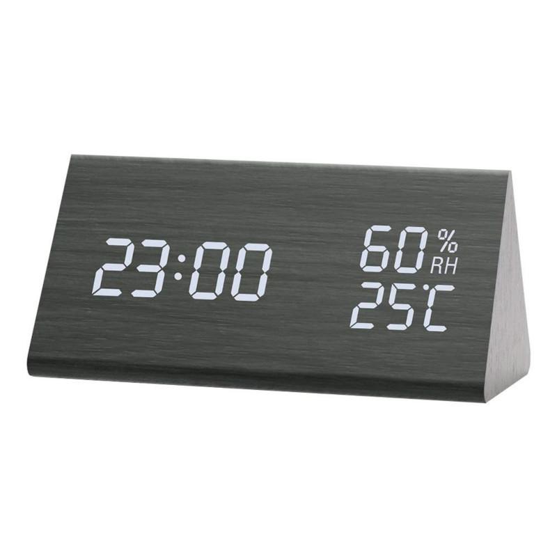 

Digital Wooden LED Alarm Clock Wood Retro Glow Clock Desktop Table Decor Voice Control Snooze Function Desk Tools