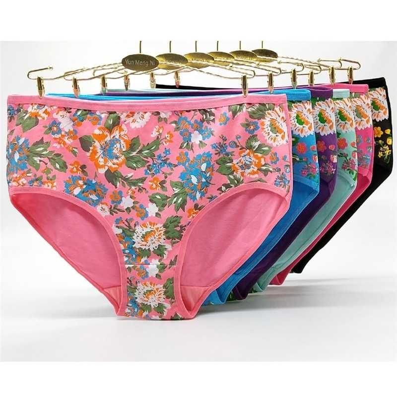 

wholesale 2XL/3XL/4XL plus size briefs women underwear Flower print ladies panties large size women's cotton 89245 201118, Black;pink