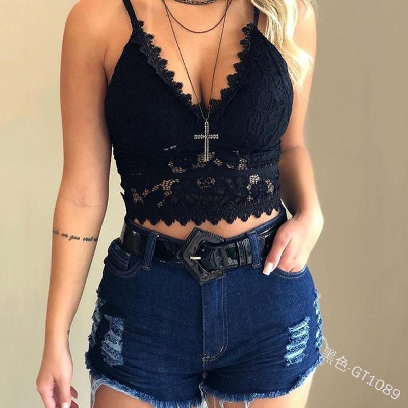

Crop Top Women Plus Size Lace Vest Summer Top Wireless Bra Lingerie Sexy V-Neck Tank Tee Crop Camisole feminino, Black