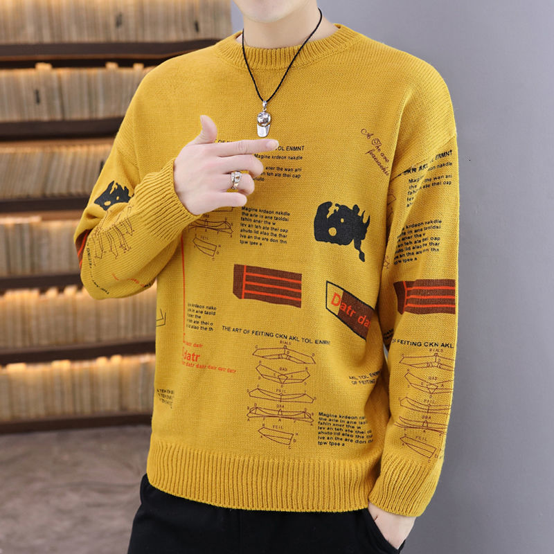 

2021 New Men's Jersey Autumn and Winter New Around the Neck Youth Shirt Loose Mesh Line Yellow Clothing Recommend 0F7P