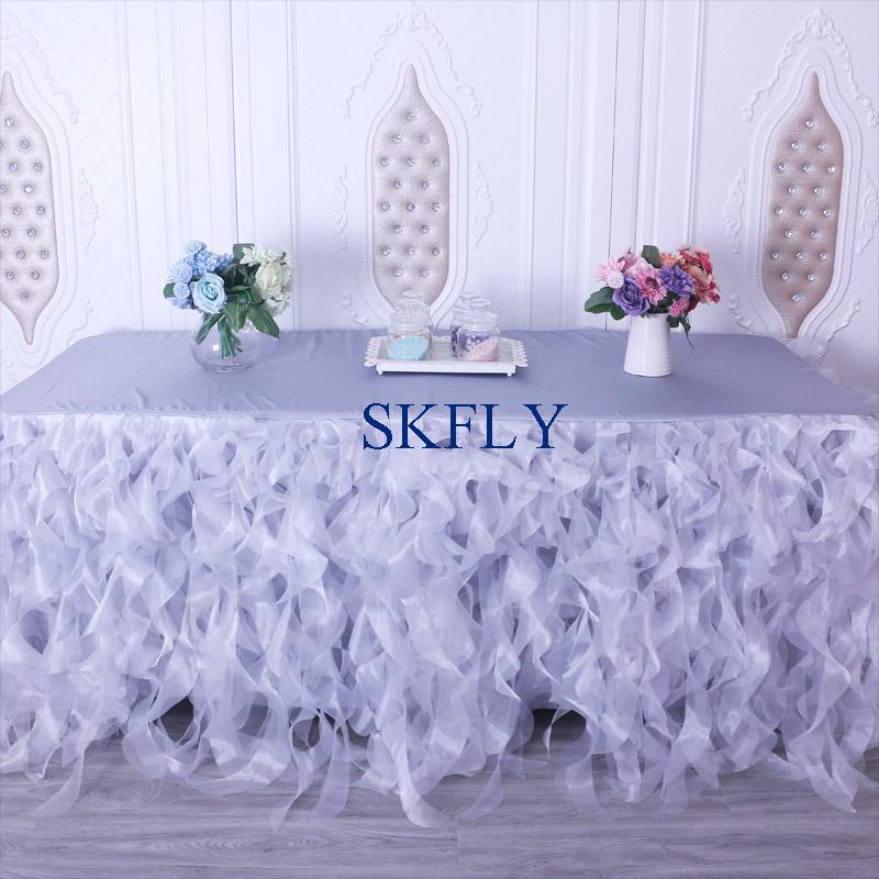 

CL010JA Nice custom made wedding 6ft rectangle silver grey curly willow table cloth, White