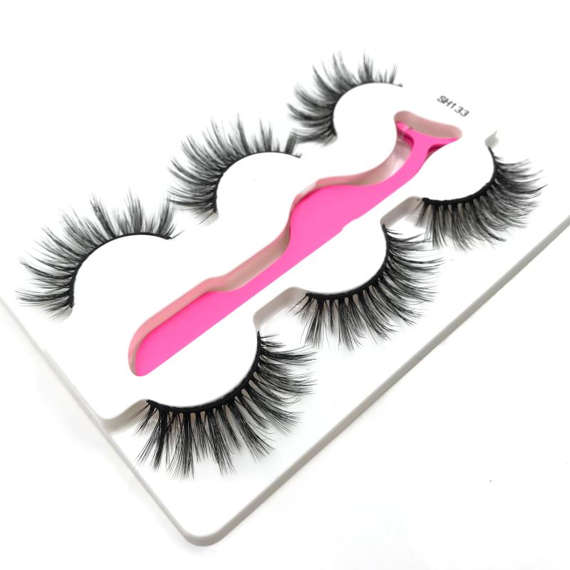 

NEW False Eyelashes 3 Pairs Pure Handmade Natural Transparent Terrier Fake Eyelashes Short Paragraph Bare Makeup