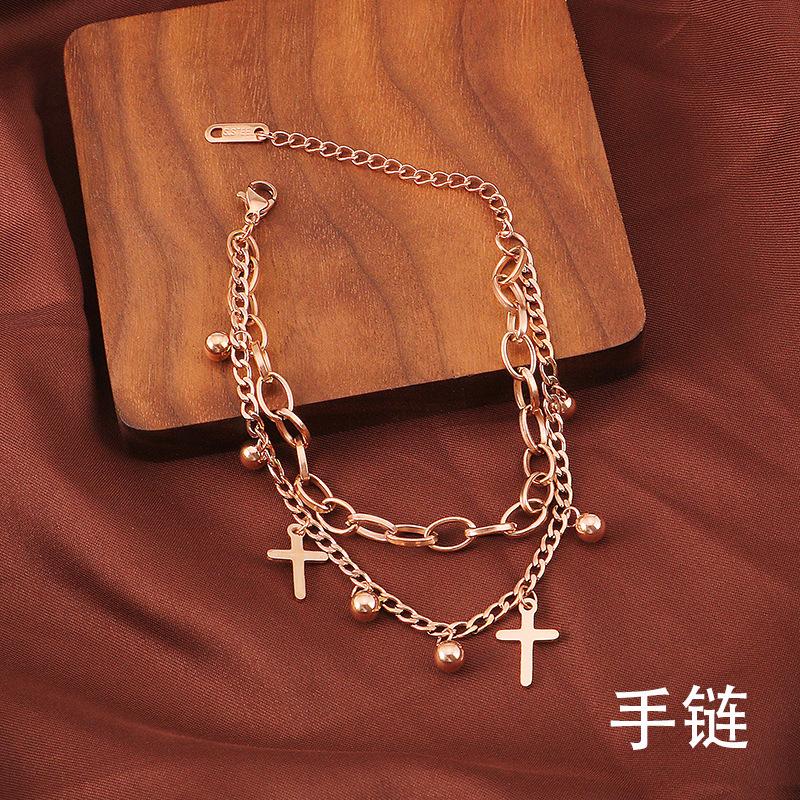 

Fashion Jewelry titanium steel Bracelets, Titanium steel rose gold bead geometric cross bracelet, No allergies, no fading