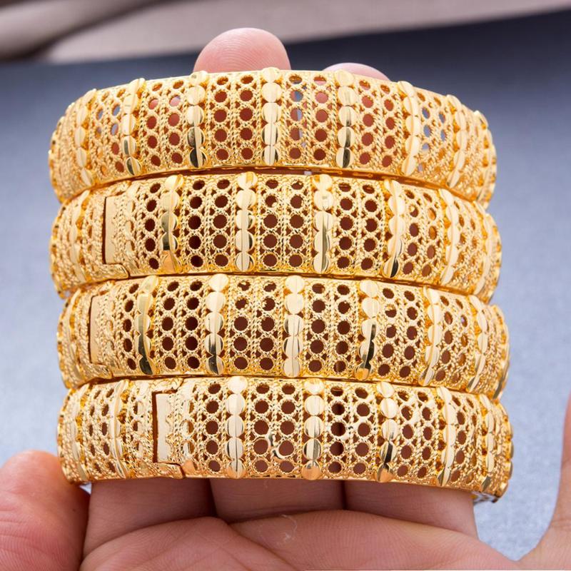 

New 24K 4Pcs/lot Luxury Gold Color Bangles For Women Girls Ethiopian African Dubai Bangles Bracelet Party wedding Jewelry Gifts