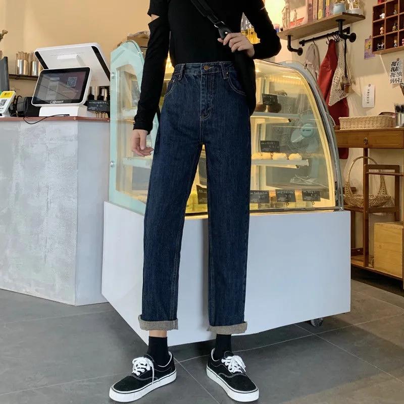 

Vintage Mom Jeans High Waist Casual Blue Straight Denim Pants 2020 Fashion Boyfriend Jean, Black