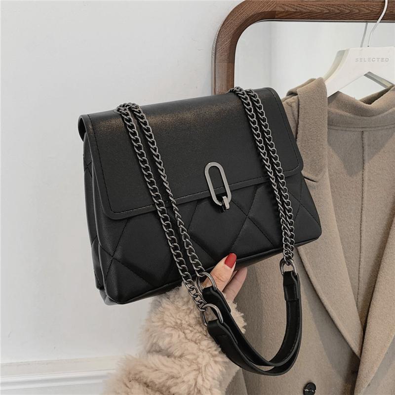 

Vintage Soft Quilted Chain Shoulder Bags For Women Simple Large Capacity High Quality PU Leather Work Ladies Crossbody Bags 2021, Black