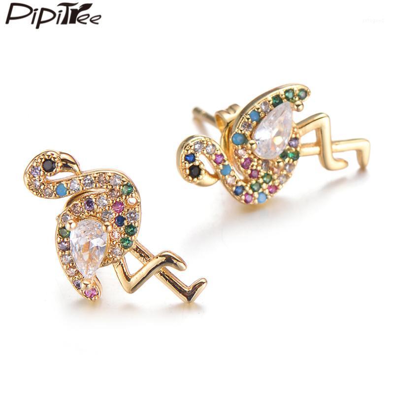 

Stud Pipitree Delicate Trendy Flamingo Earrings Copper Cubic Zirconia Crystal Ear For Women Lady Girls Jewelry Brincos1