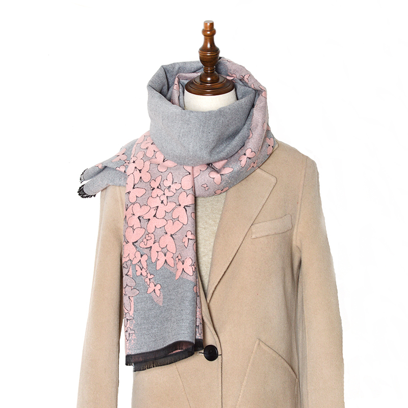 

2021 New Spring and Autumn Brand Design Ladies Cashmere Soft Double-sided Jacquard Print Butterfly Handkerchief Scarf Heaa