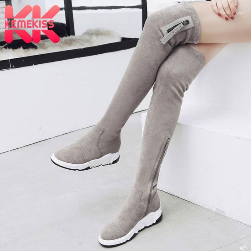 

KemeKiss 2020 Real Leather Women Over Knee Boots Black Zipper Stretch Boots Round Toe Comfortable Shoes Women Size 34-391