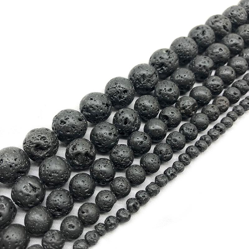 

DIY Black Volcanic Lava Beads Bracelet For Men Women Round Natural Volcanic-Stone 6-12mm