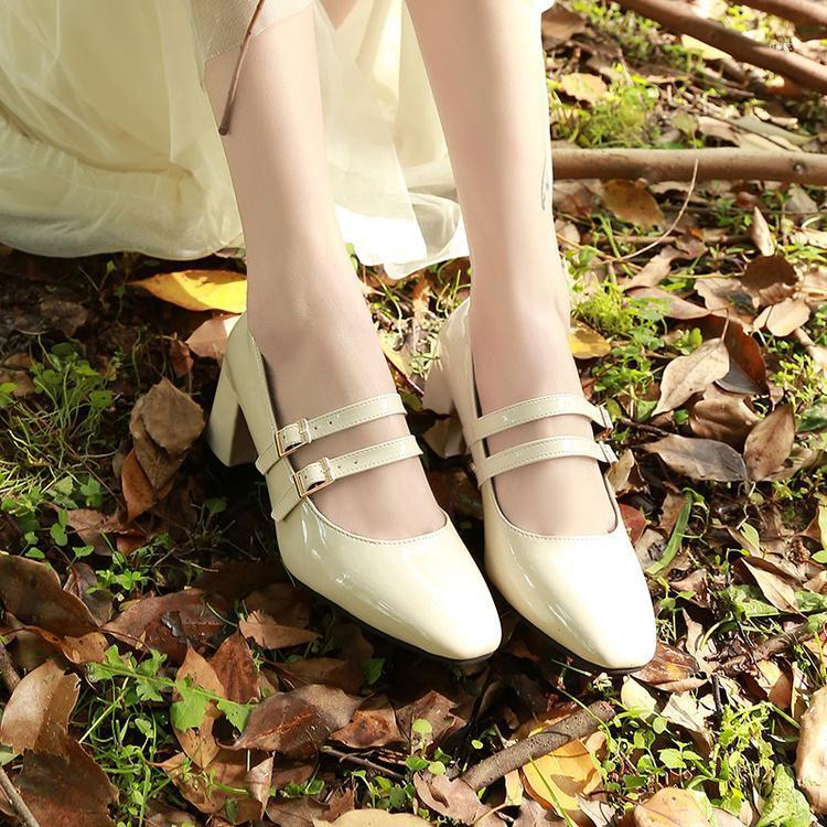 

Mengyusha New Women's High Heels Pumps Sexy Bride Party Thick Heel Round Toe leather High Heel Shoes for office lady Women1, Beige
