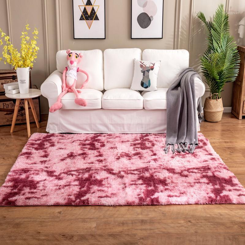 

Nordic Ins Rectangle Variegated Tie-dye Gradient Carpet Living Room Mat Long Hair Washable Bedroom Rugs New Arrivals A001G1, Light pink