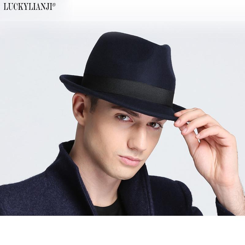 

LUCKYLIANJI Retro Hard Felt Women Men Fold Wide Brim Billycock Sag Top Bowler Jazz Fedora Panama Casual Hats (Size:57cm, Black