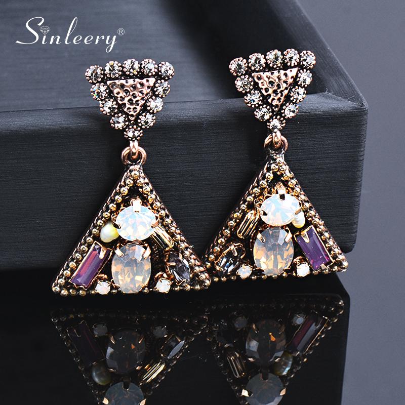 

SINLEERY Sexy Gothic Style Triangle Earrings For Women Colorful Cubic Zirconia Retro Jewelry Accessories ES635 SSP
