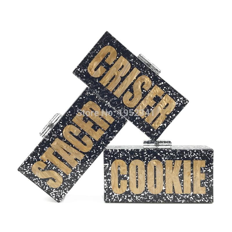 

OC3991 Wholesale high quality handmade ladies acrylic clutch bags, Black glitter