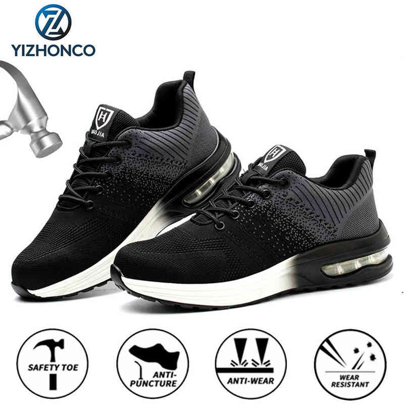 

Men's Safety Shoes Shoe Man Mesh Work Shoes With Steel Toe Fashion Working Shoes For Men With Protective Work Sneakers YIZHONCO 220105, Black