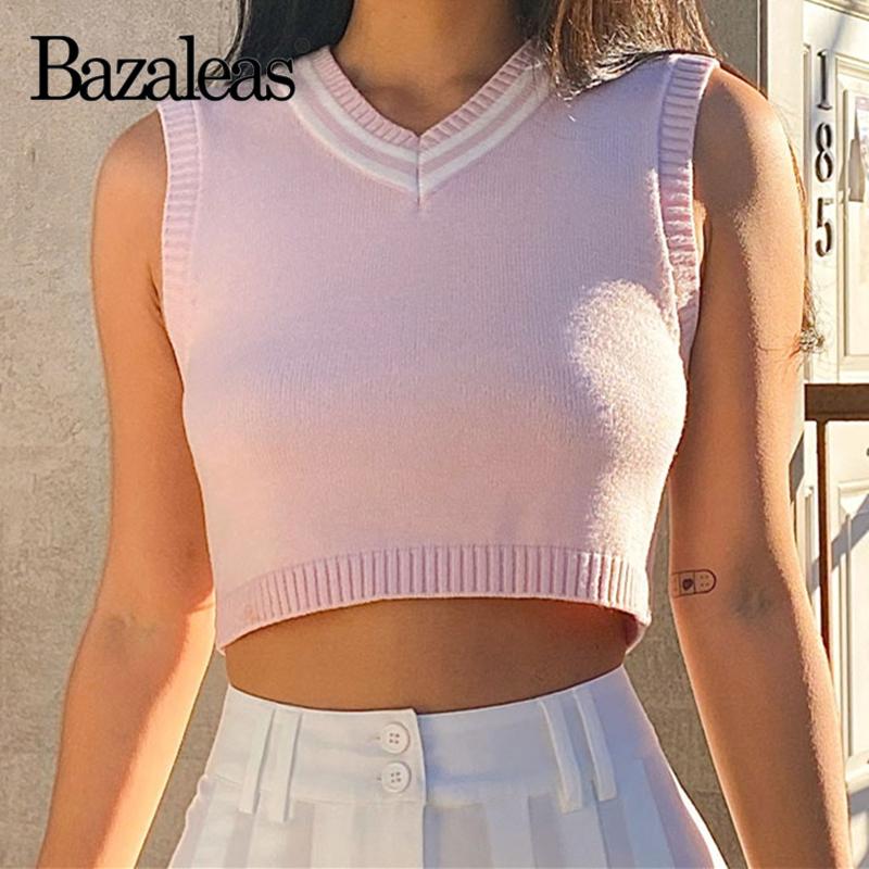 

Bazaleas Cute Casual Knitted Tank Tops Fashion Sleeveless Pull Femme Vintage Cropped Camis Chic Women Sweater, 90b green c255