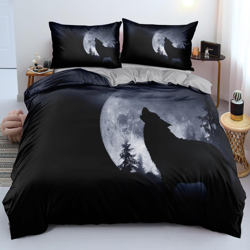

3D Gray Bedclothes Design Wolf Quilt Cover Sets Animal Comforter Covers Pillow Cases King Queen Super King  Size 140*200cm, Wolf030-gray
