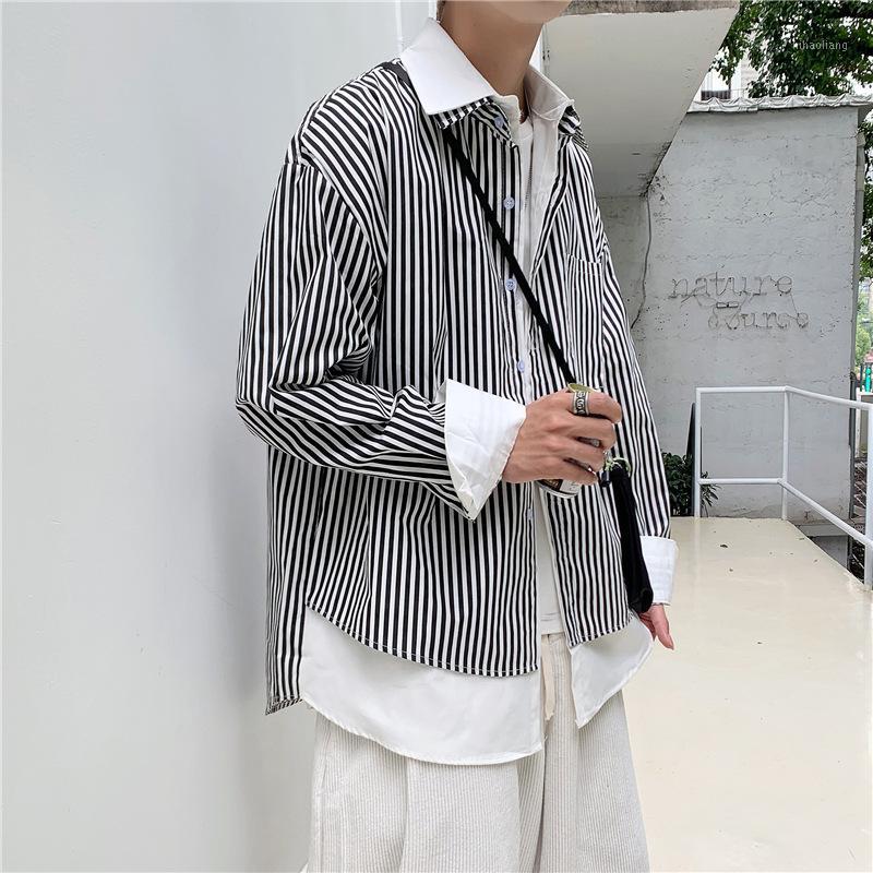 

Casual Shirts Men Large Size Black Shirt Long Sleeve Fashion Clothes Mens Blouse Harajuku Button Males Striped Tops Patchwork1, Blue