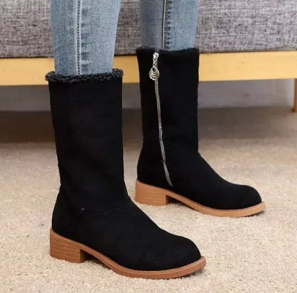 

2020 New Women Plus Size Solid Foldable Warm Ankle Boots Square Heel Fur Warm Snow Boots Ladies Wool Fashion Botas Mujer #ns2f, Beige
