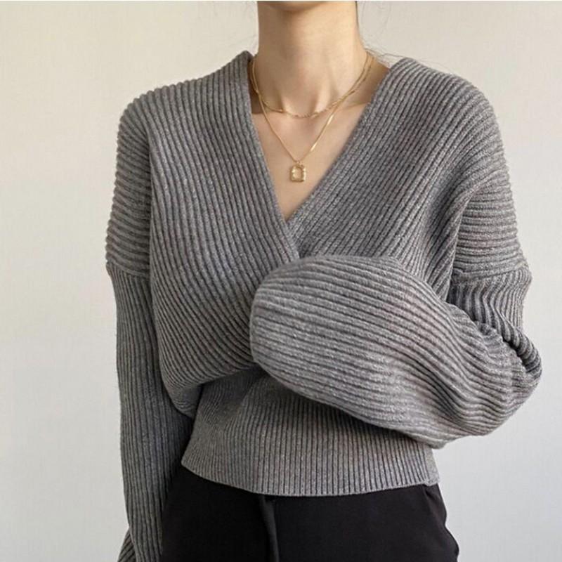 

New Pullover Women Knitted Sweater V- neck Pull Tops Female Lady Jumpers SW047, Black