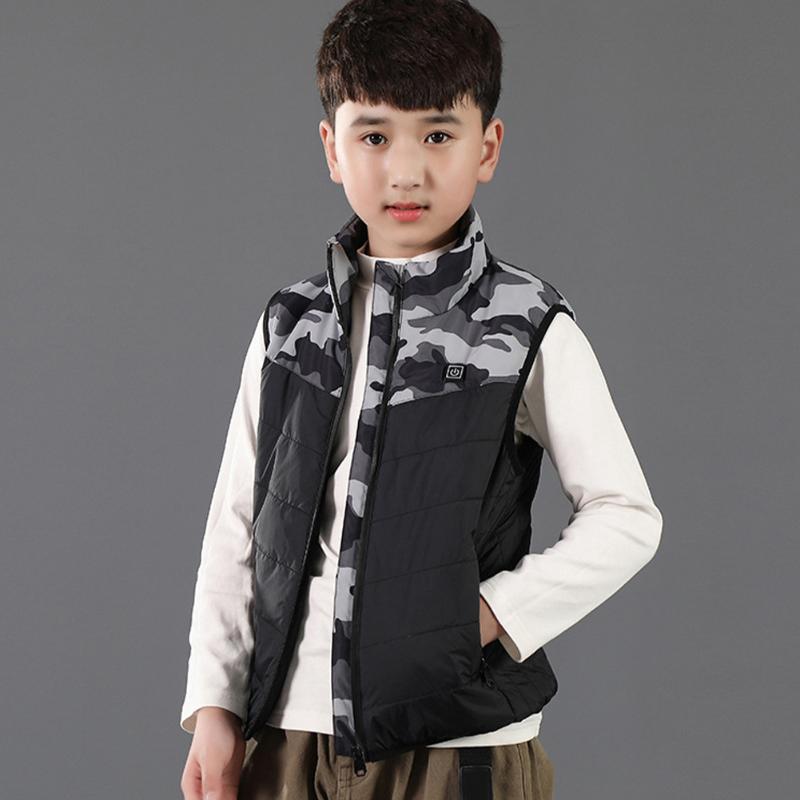 

Boy Girl Polyester 3 Modes Washable Electric Winter Warm Kids Heated Vest Soft Thermal Outdoor Hiking Waistcoat USB Powered, Grey